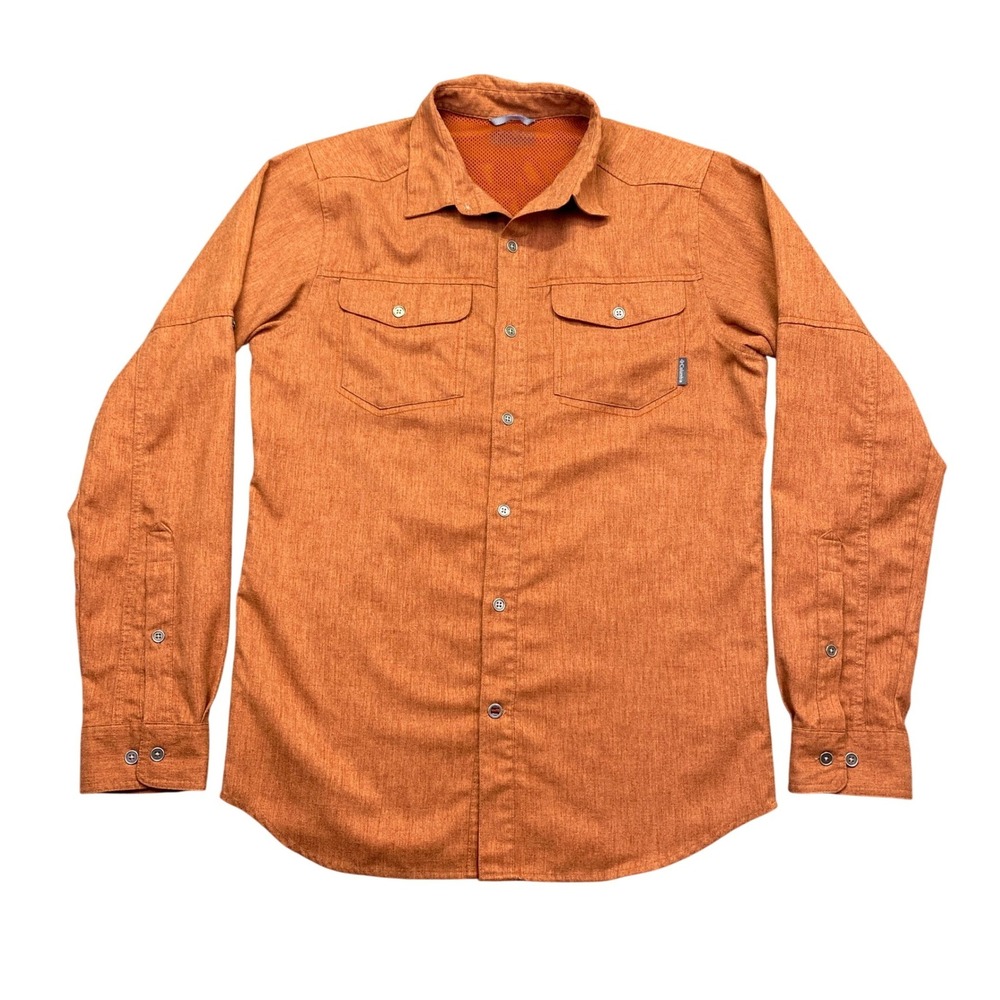 Columbia Omni-Wick Mens Long Sleeve Button Down Shirt Orange Hiking Trail